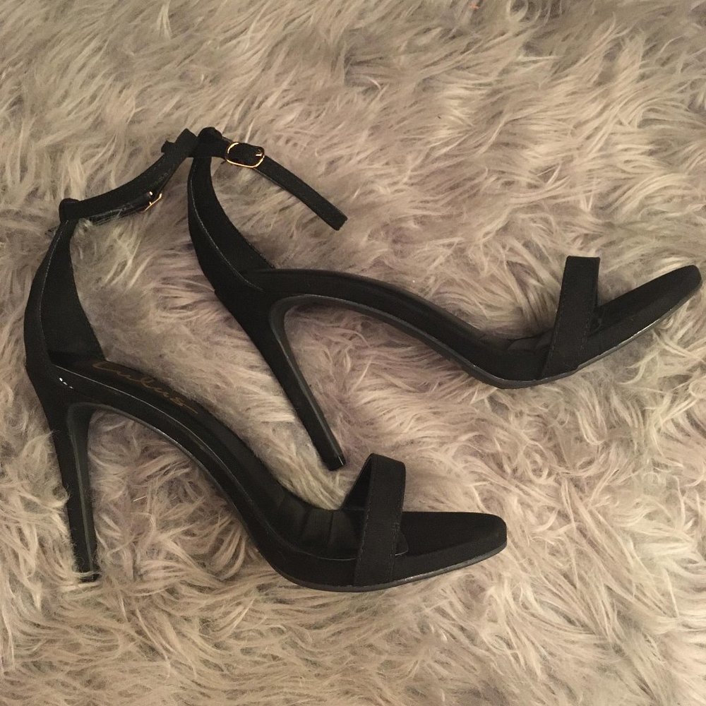 NEW Lulu's Black Suede Ankle Strap Heels